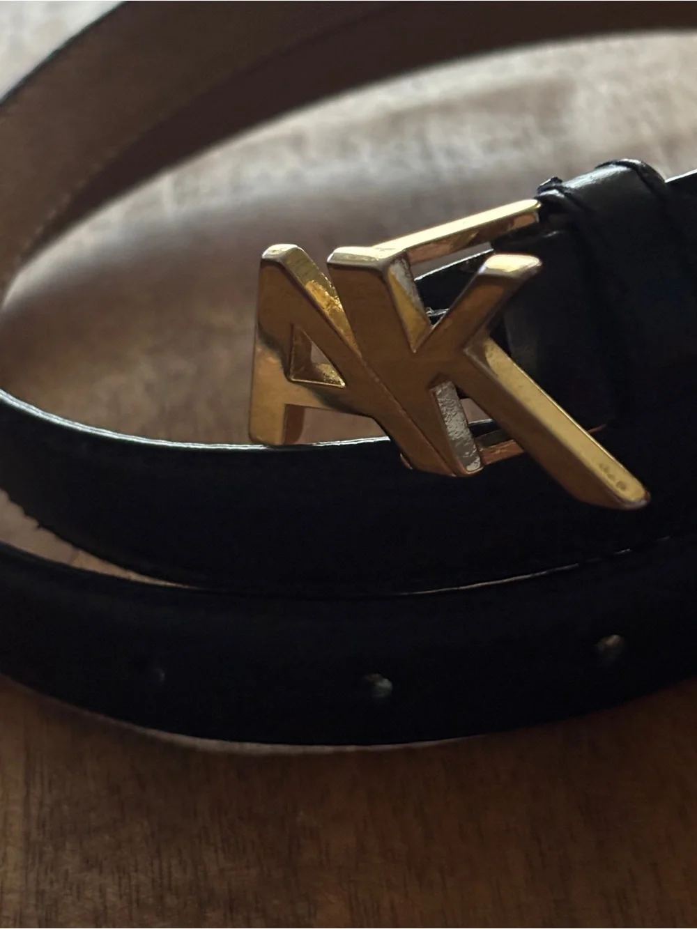 Vintage Anne Klein for Oroton Skinny Logo Belt Black Leather - hard to find! - L